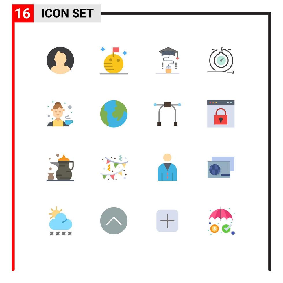 Modern Set of 16 Flat Colors and symbols such as cook iteration graduation fast cycle Editable Pack of Creative Vector Design Elements