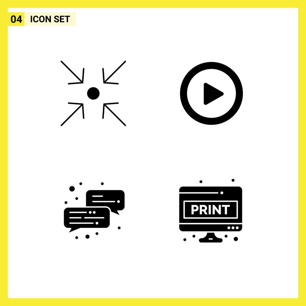 Set of 4 Commercial Solid Glyphs pack for arrow computer sheet media business paper Editable Vector Design Elements