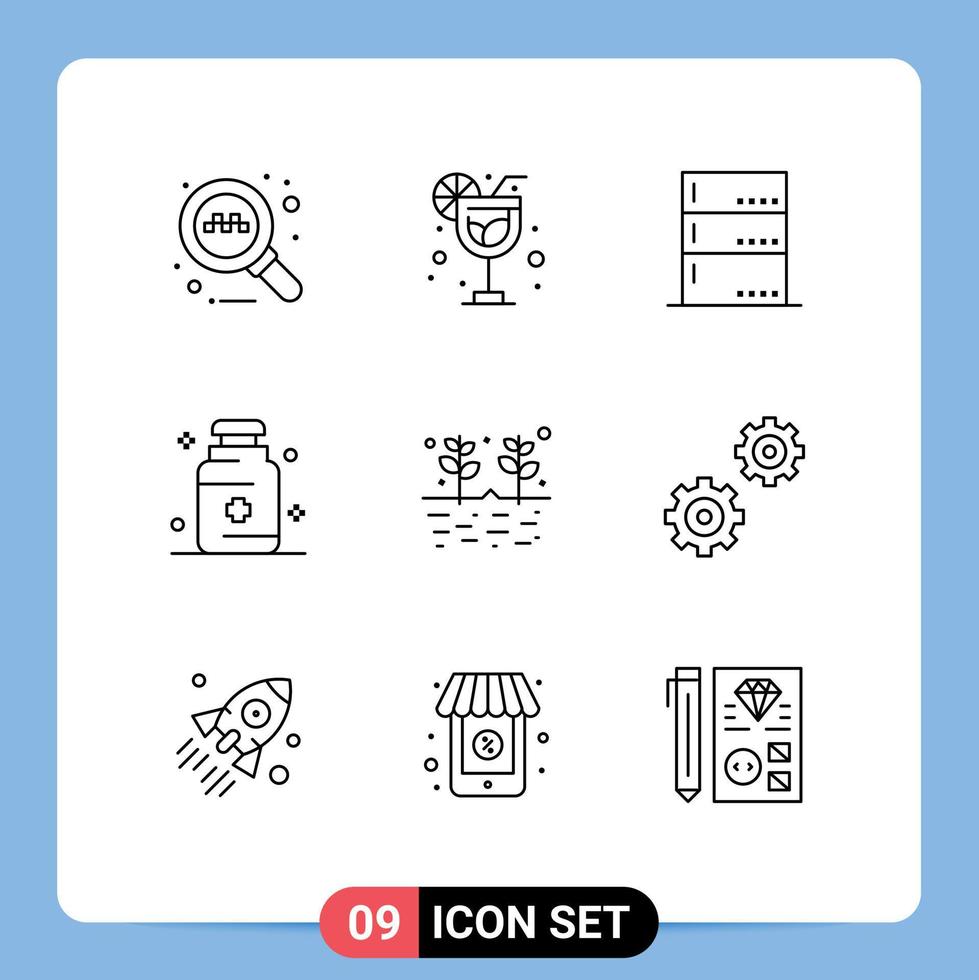 Modern Set of 9 Outlines and symbols such as grains farming devices agriculture medical Editable Vector Design Elements