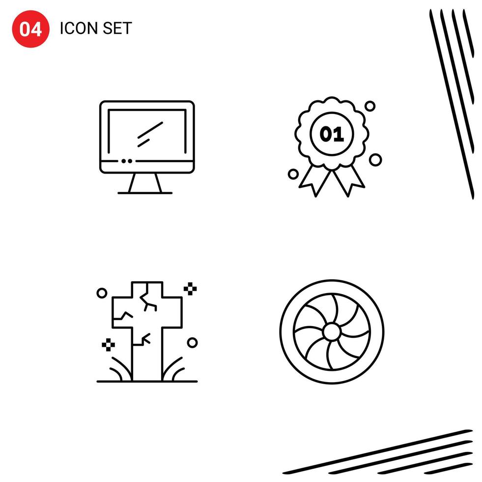 paquete de iconos de vector de stock de 4 signos y símbolos de línea para elementos de diseño de vector editables de muerte de placa de imac de cementerio de computadora