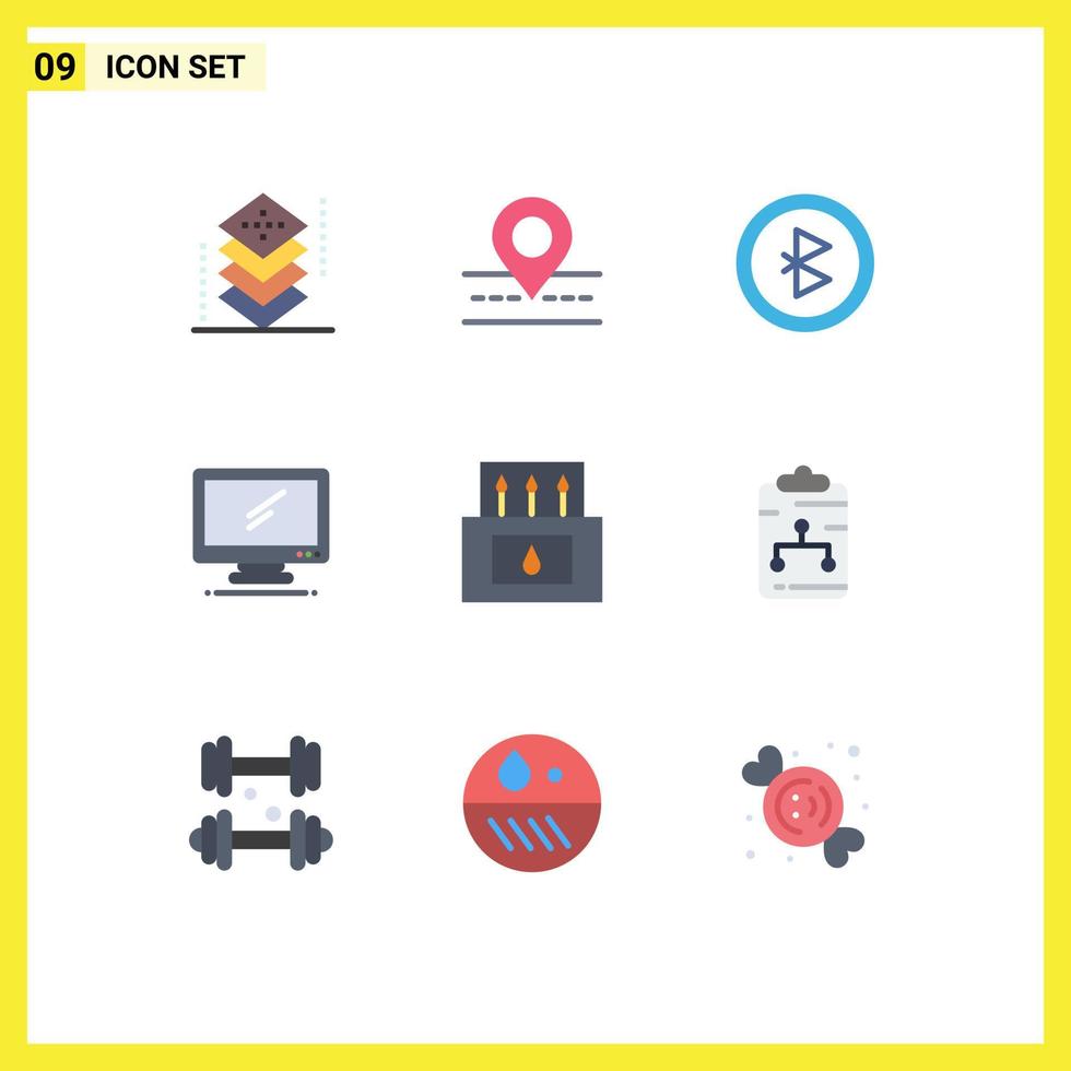 9 User Interface Flat Color Pack of modern Signs and Symbols of adventure imac map device computer Editable Vector Design Elements