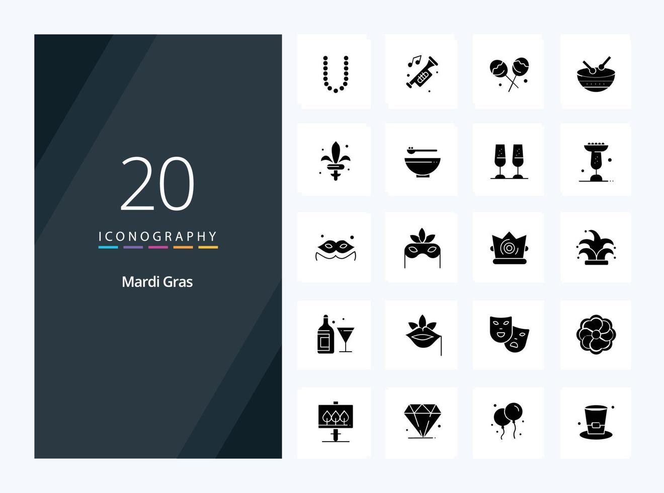 20 Mardi Gras Solid Glyph icon for presentation vector