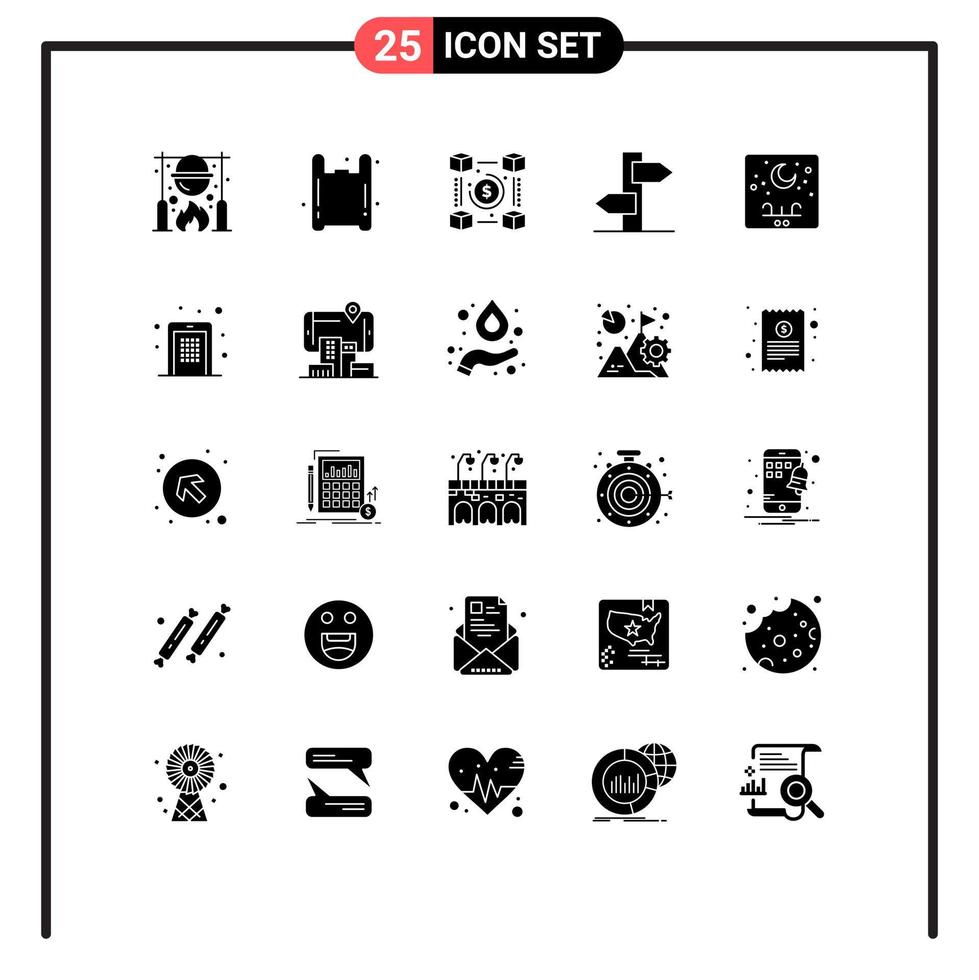 Group of 25 Solid Glyphs Signs and Symbols for signpost holiday pollution direction pp Editable Vector Design Elements