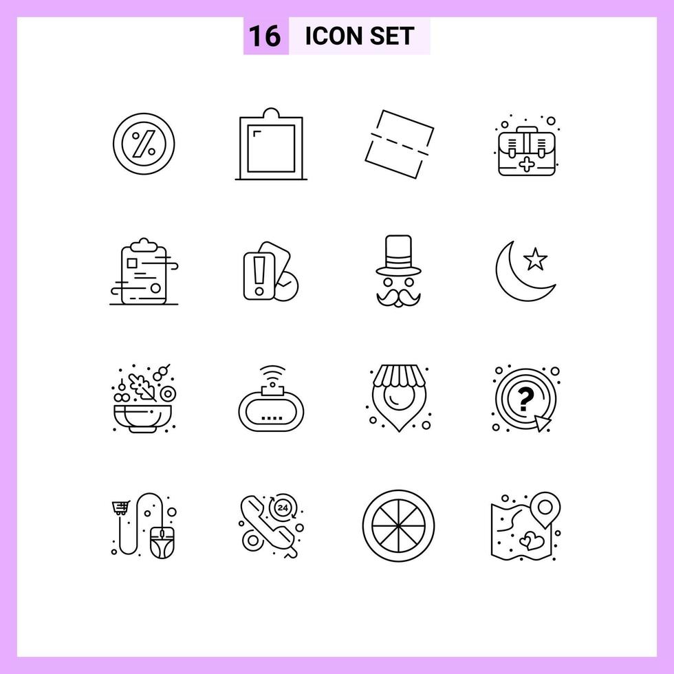 Set of 16 Commercial Outlines pack for paper document photo clipboard first Editable Vector Design Elements