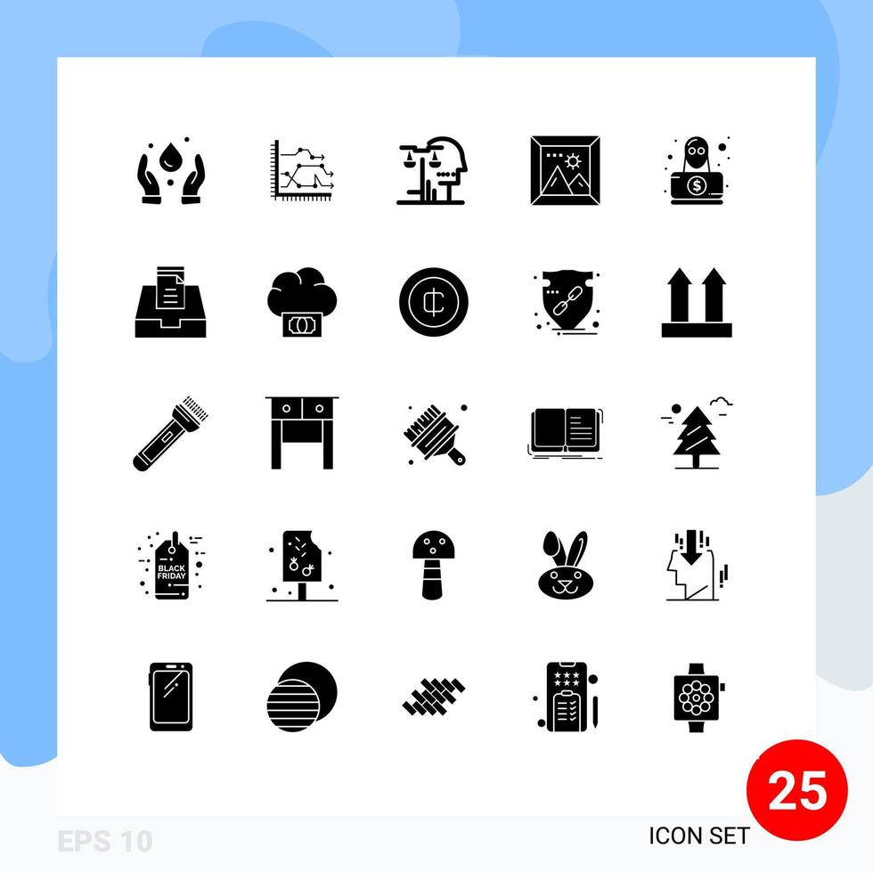 Group of 25 Solid Glyphs Signs and Symbols for travel photo trends gallery judgment Editable Vector Design Elements