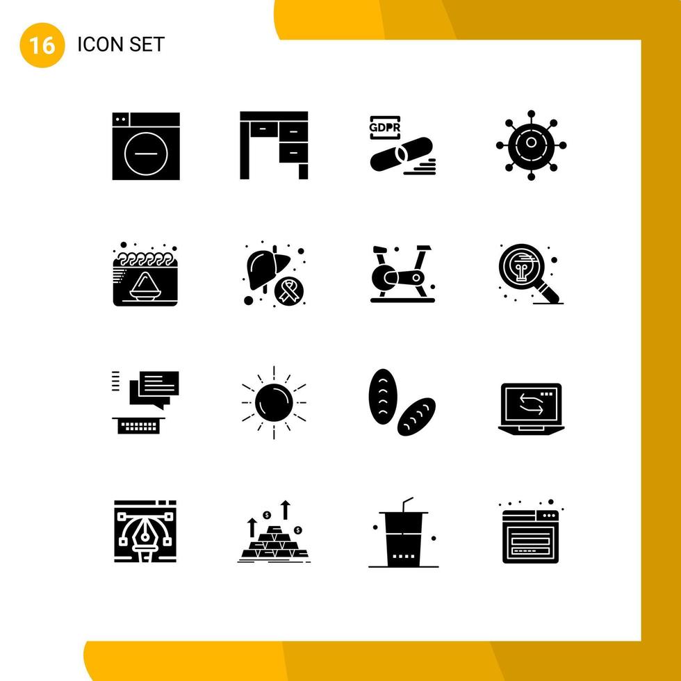 Pictogram Set of 16 Simple Solid Glyphs of date technology clip networking security Editable Vector Design Elements