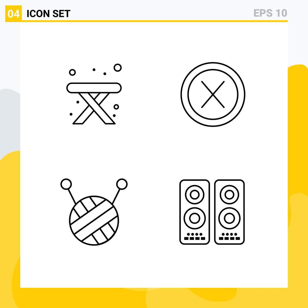 4 User Interface Line Pack of modern Signs and Symbols of camping cinema close no movie Editable Vector Design Elements