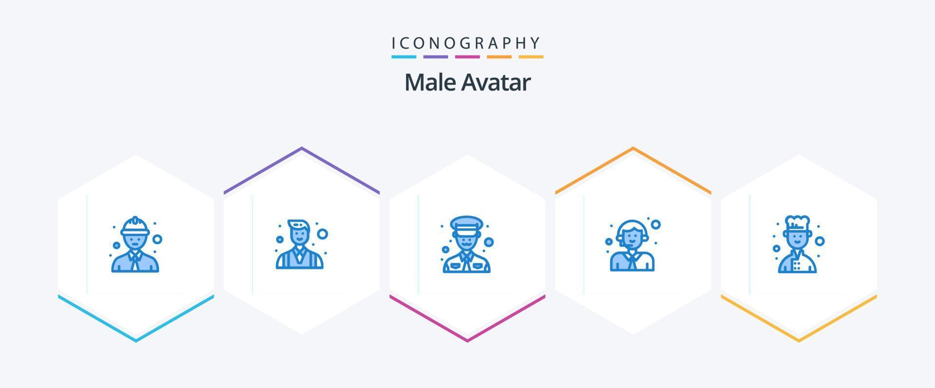 avatar masculino 25 paquete de iconos azules que incluye . cocinero. militar. avatar. logístico vector