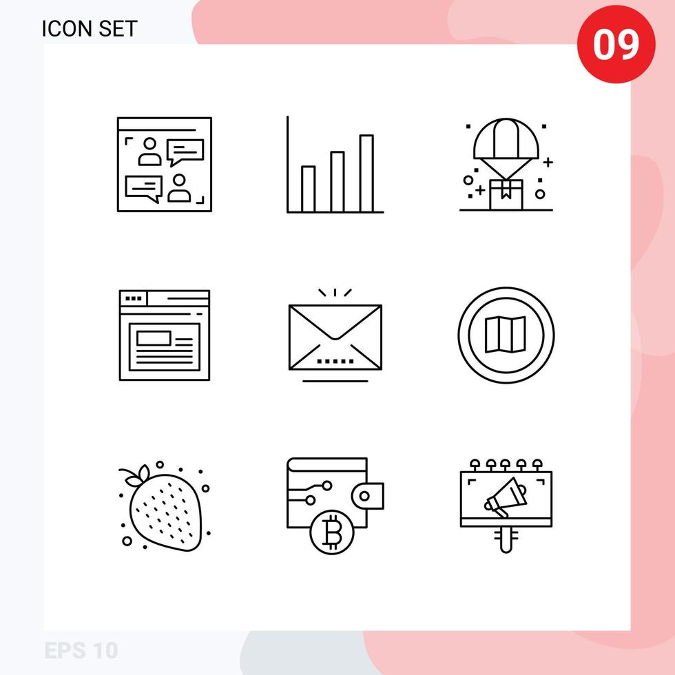 Set of 9 Modern UI Icons Symbols Signs for letter website delivery web internet Editable Vector Design Elements