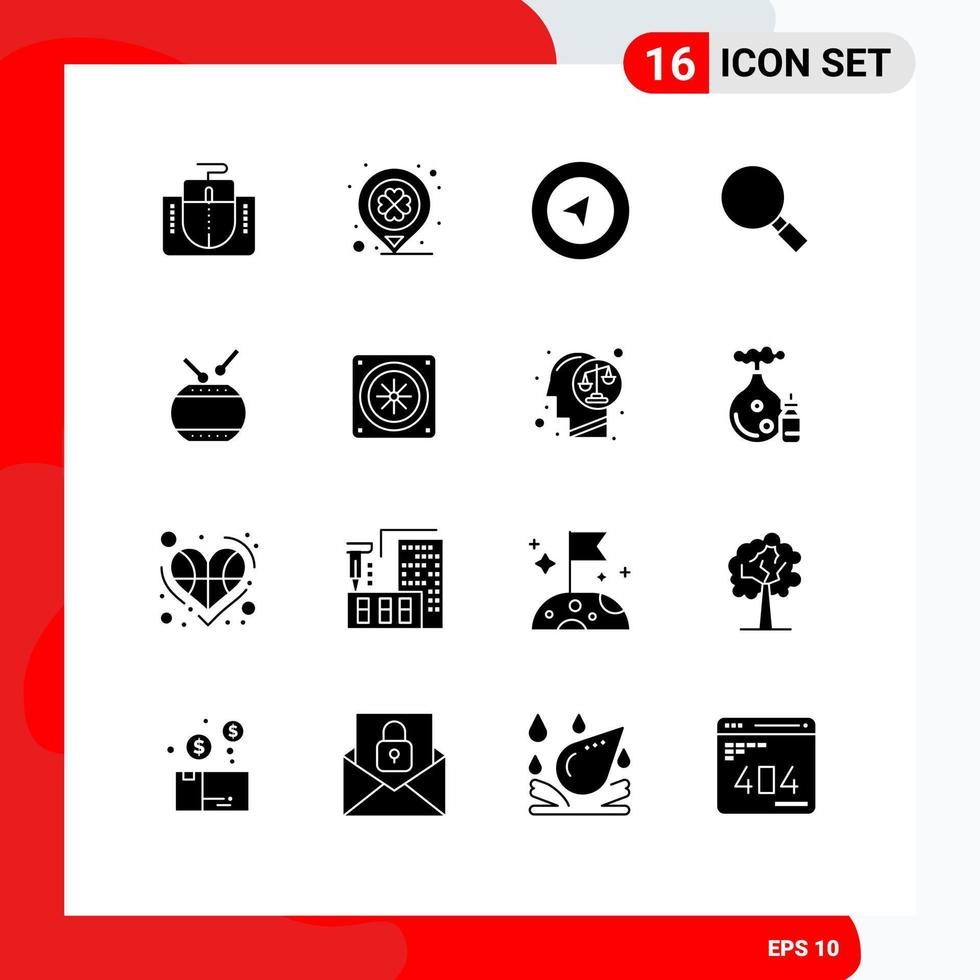 Solid Glyph Pack of 16 Universal Symbols of china drum map search look Editable Vector Design Elements