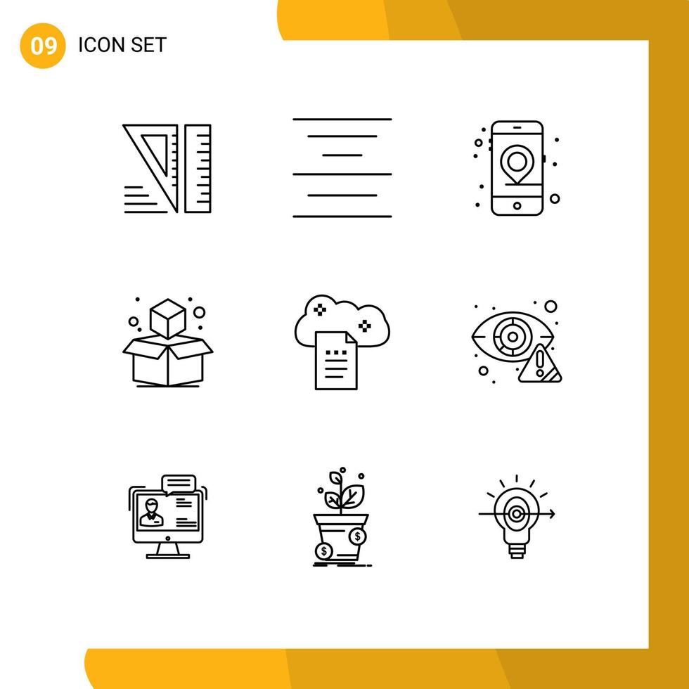 Group of 9 Outlines Signs and Symbols for sky docs file storage mobile digital storage box Editable Vector Design Elements