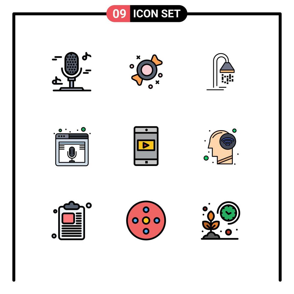 User Interface Pack of 9 Basic Filledline Flat Colors of mobile application application service web page Editable Vector Design Elements