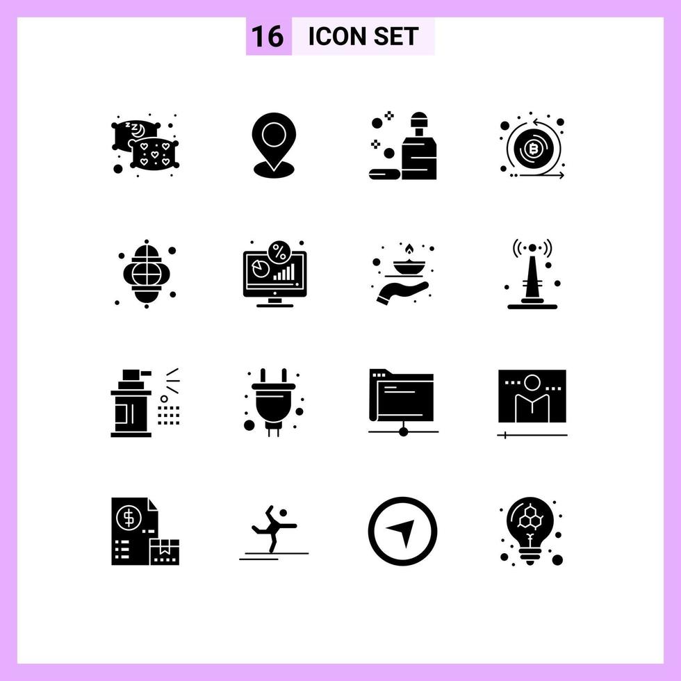 Set of 16 Vector Solid Glyphs on Grid for ramadan lantern clean token currency Editable Vector Design Elements