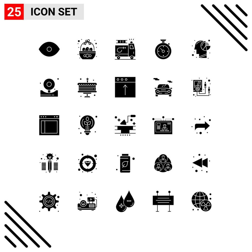 Solid Glyph Pack of 25 Universal Symbols of analysis time egg timer accident Editable Vector Design Elements