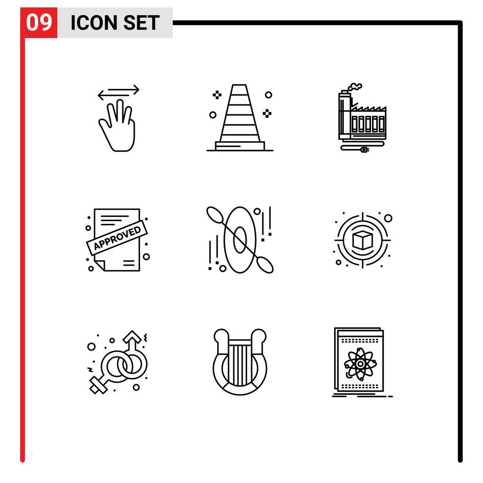 Group of 9 Outlines Signs and Symbols for hotel contract consumption approved manufacturing Editable Vector Design Elements