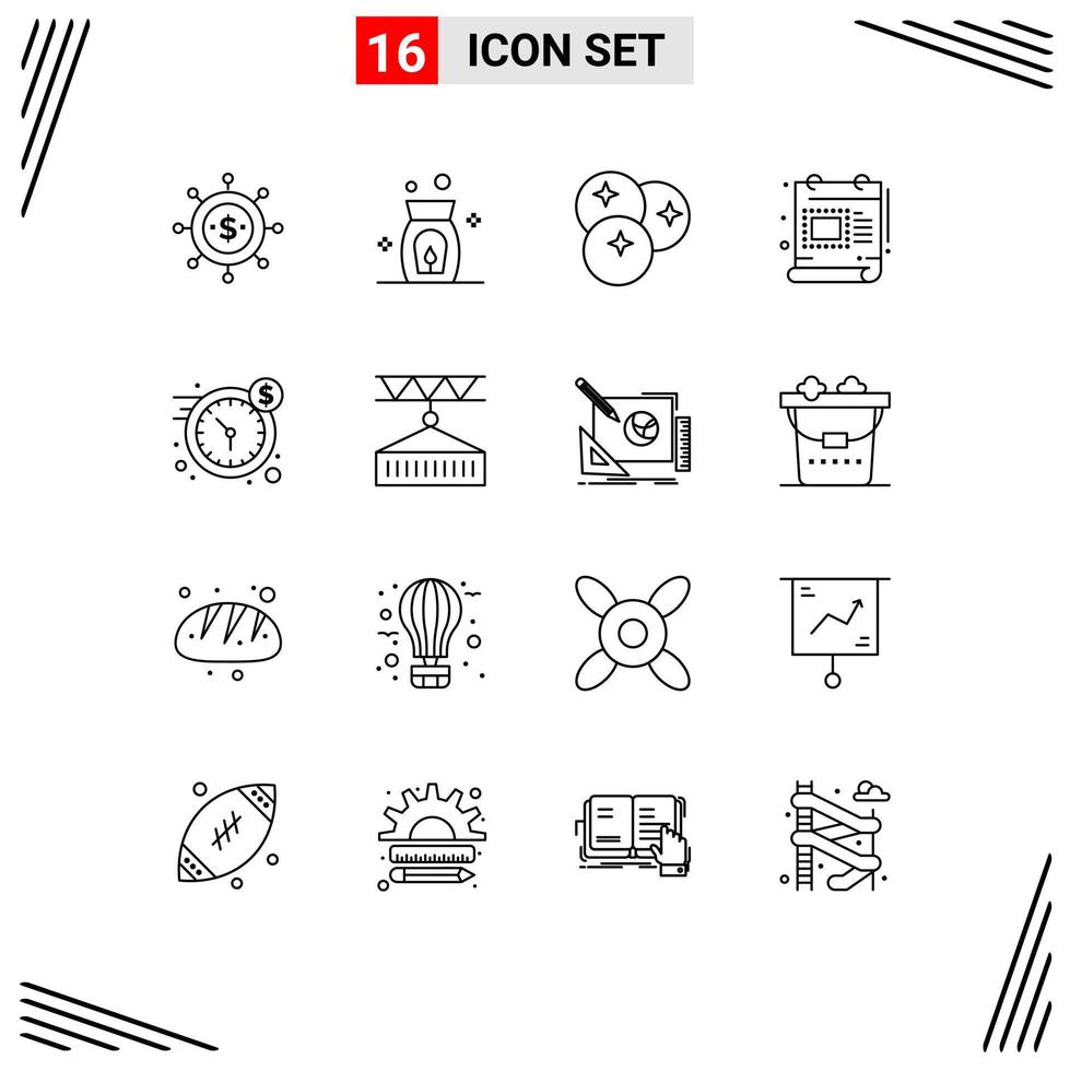 Pack of 16 Modern Outlines Signs and Symbols for Web Print Media such as dollar scale food document creative Editable Vector Design Elements
