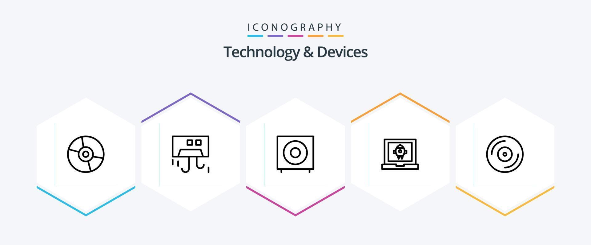 Devices 25 Line icon pack including launch. app. devices. subwoofer. electronics vector