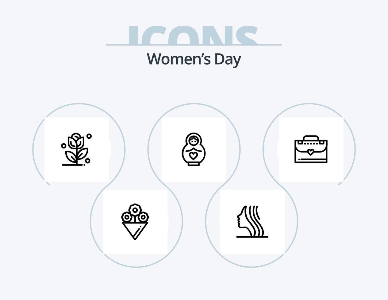 paquete de iconos de línea de día de la mujer 5 diseño de iconos. proteger. altavoz. Moda. presentación. feminismo vector