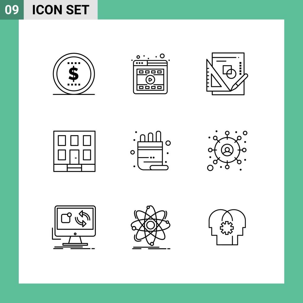 Universal Icon Symbols Group of 9 Modern Outlines of pot school maths construction home Editable Vector Design Elements