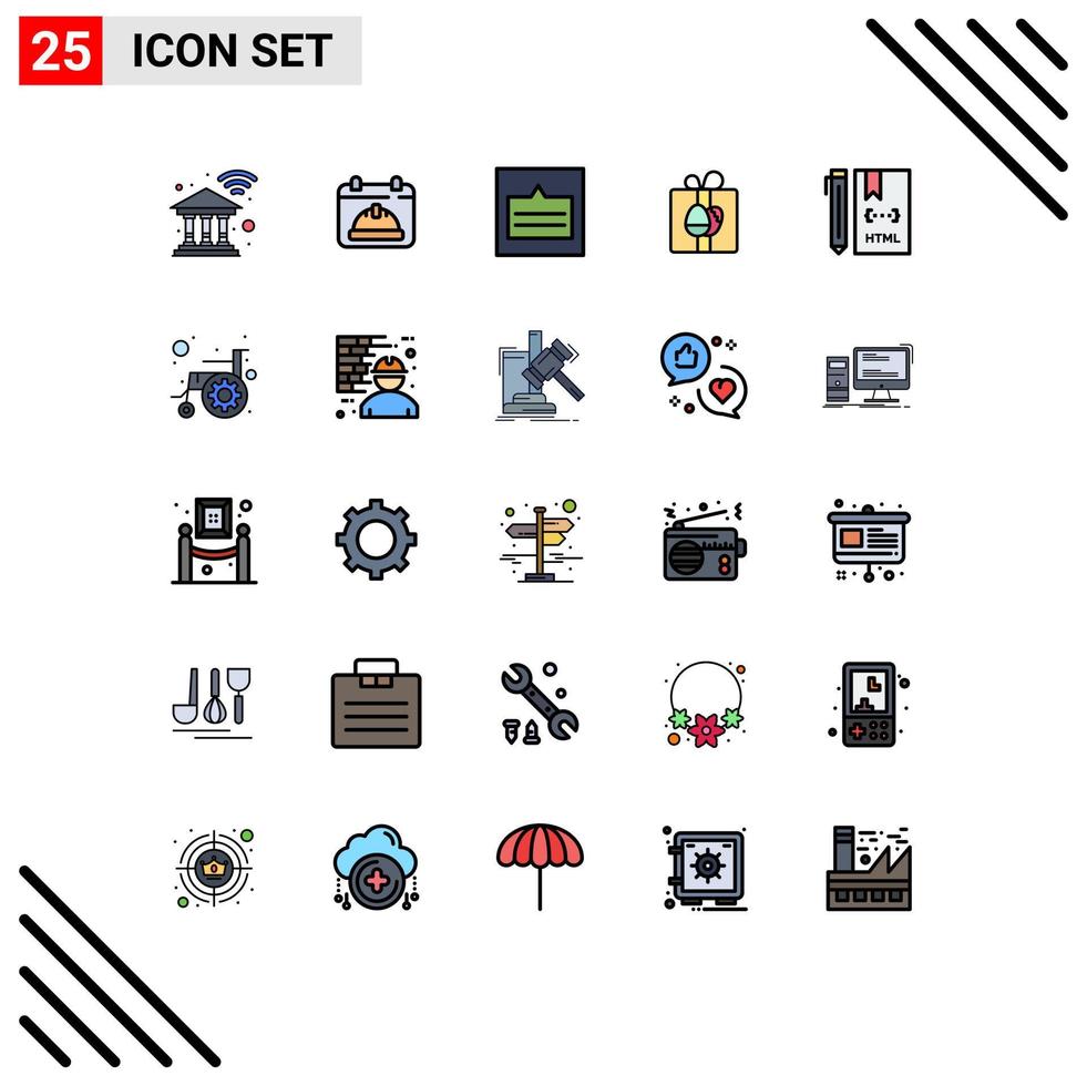 Set of 25 Vector Filled line Flat Colors on Grid for code birthday grid box wireframe Editable Vector Design Elements