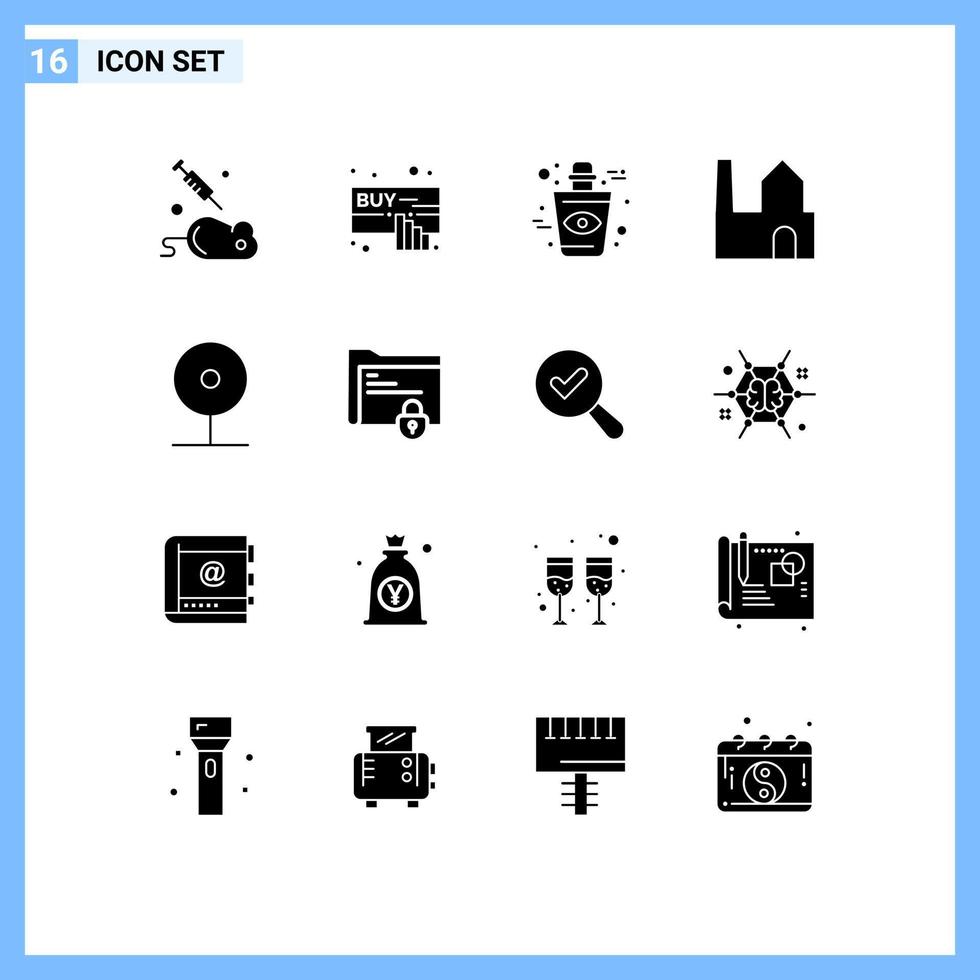 Stock Vector Icon Pack of 16 Line Signs and Symbols for cctv industry blood industrial plant factory Editable Vector Design Elements