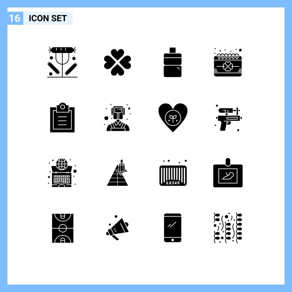 16 signos de glifos sólidos universales símbolos de la lista de verificación calendario de eventos favoritos del festival elementos de diseño de vectores editables