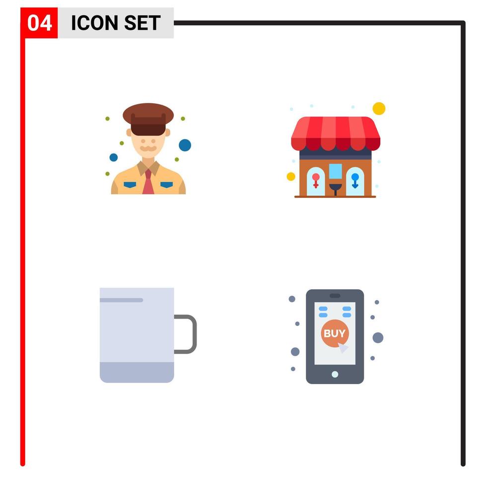 conjunto de 4 iconos planos vectoriales en cuadrícula para hombre comercio taza pública tienda móvil elementos de diseño vectorial editables vector