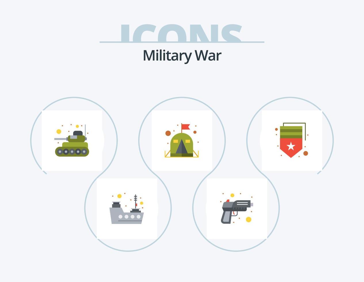 Diseño de iconos de paquete de iconos planos de guerra militar 5. ejército. carpa. militar. militar. ejército vector