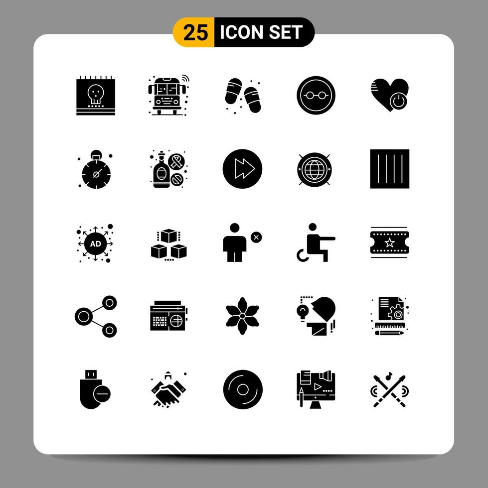Editable Vector Line Pack of 25 Simple Solid Glyphs of lenses geek transport frame slippers Editable Vector Design Elements