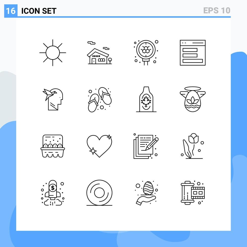 Universal Icon Symbols Group of 16 Modern Outlines of brian imaginaton science imagination form interface Editable Vector Design Elements