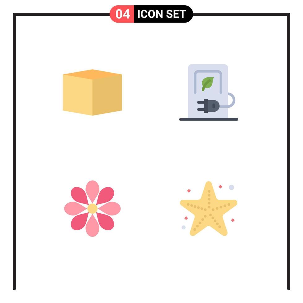 Pack of 4 creative Flat Icons of box decoration car stations flower Editable Vector Design Elements