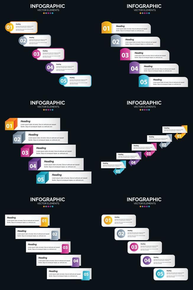 Vector 6 Infographics Pack Presentation slide template 5 Steps cycle diagrams and timelines