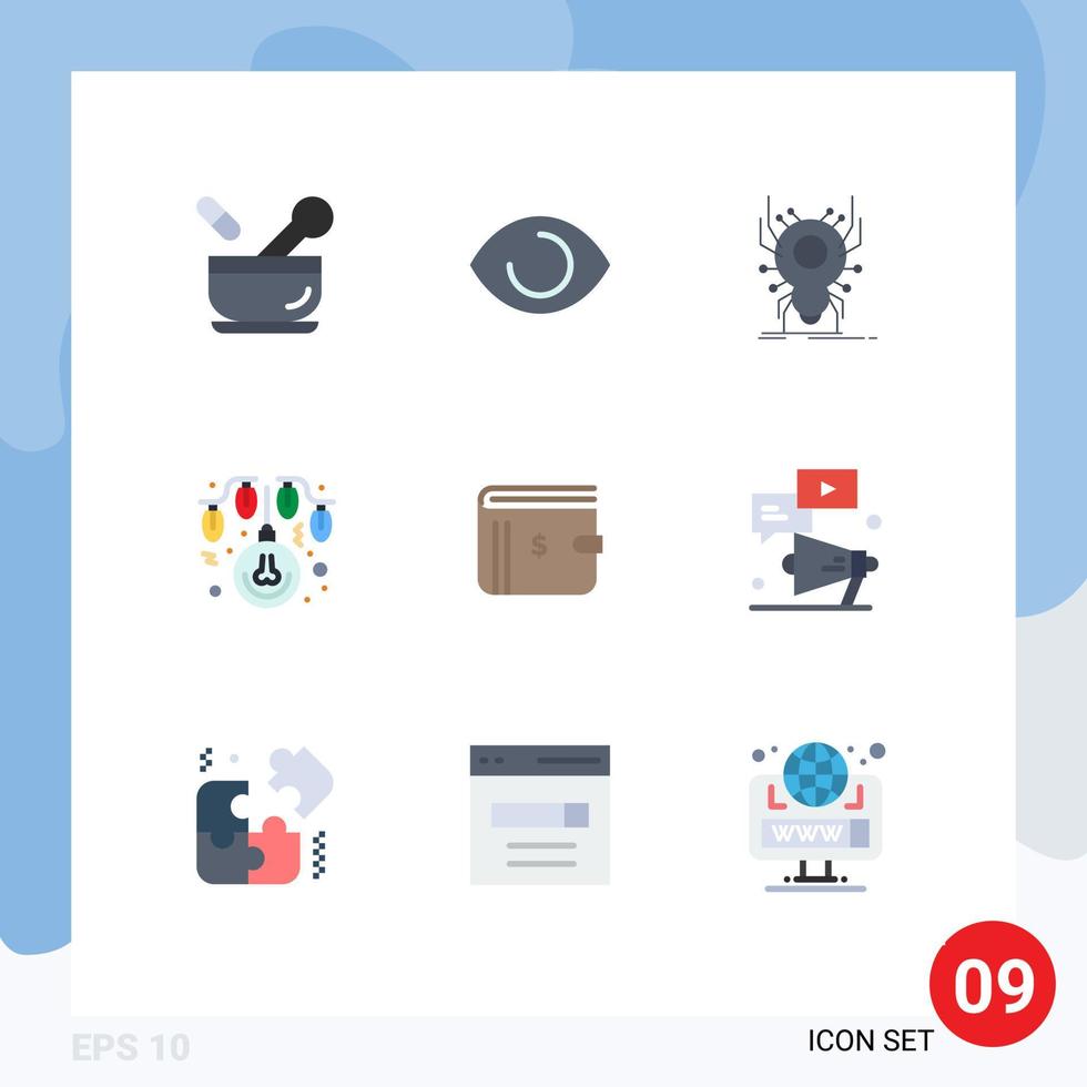 9 concepto de color plano para sitios web móviles y aplicaciones billetera decoración error aplicación de navidad elementos de diseño vectorial editables vector