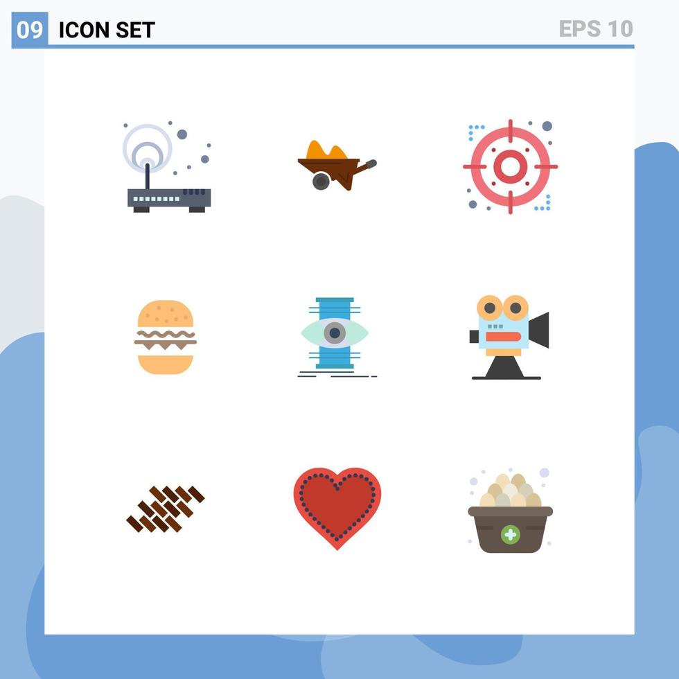 conjunto de 9 iconos de interfaz de usuario modernos símbolos signos para comer hamburguesa jardín estrategia de enfoque elementos de diseño vectorial editables vector