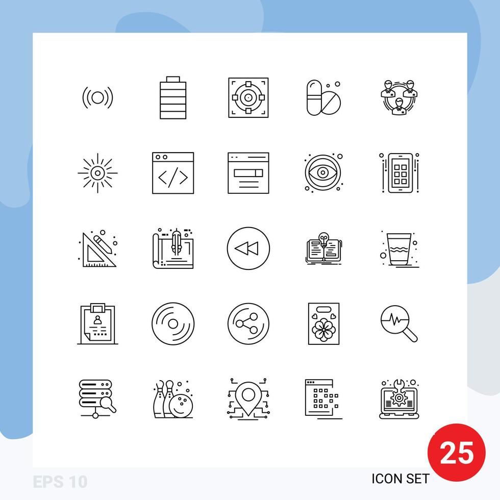 Group of 25 Lines Signs and Symbols for communication team target tablet medical Editable Vector Design Elements