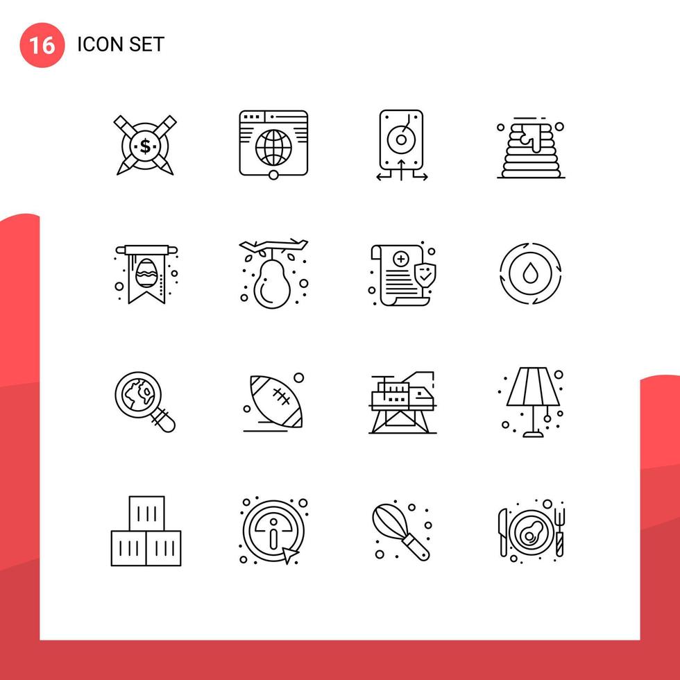 Pack of 16 Modern Outlines Signs and Symbols for Web Print Media such as wedding cake cake website canada server Editable Vector Design Elements