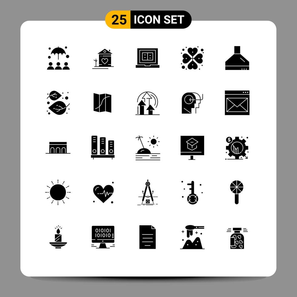 Modern Set of 25 Solid Glyphs Pictograph of fan rosebud book rose heart Editable Vector Design Elements