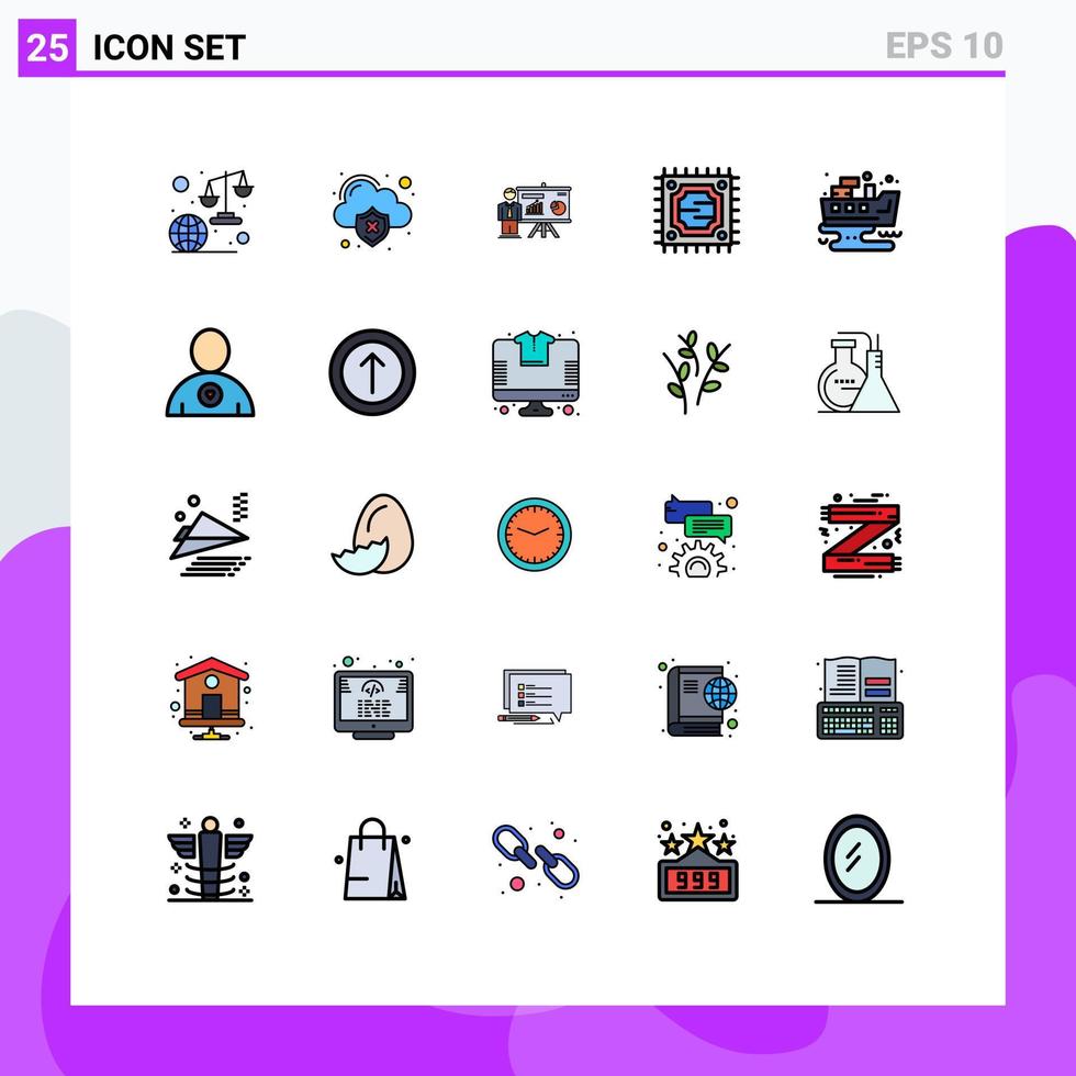 Group of 25 Filled line Flat Colors Signs and Symbols for leaked microchip loss cpu university Editable Vector Design Elements