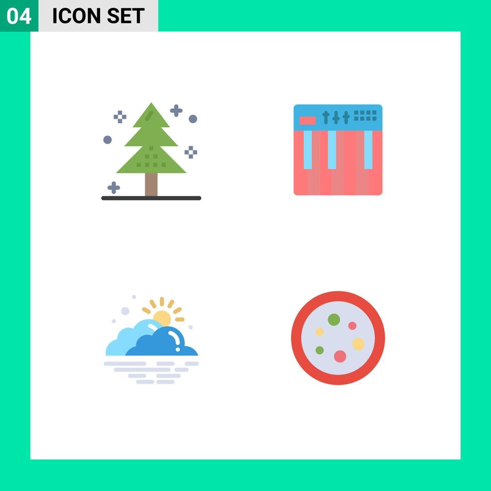 conjunto de 4 paquetes de iconos planos comerciales para elementos de diseño vectorial editables del día del hardware de vacaciones de música de celebración vector