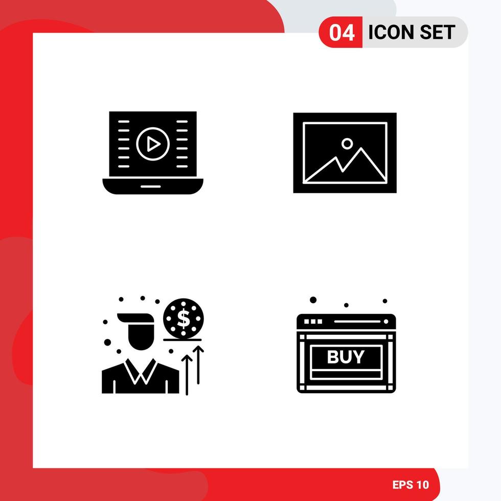 Set of 4 Modern UI Icons Symbols Signs for audio play investment video play image buy Editable Vector Design Elements