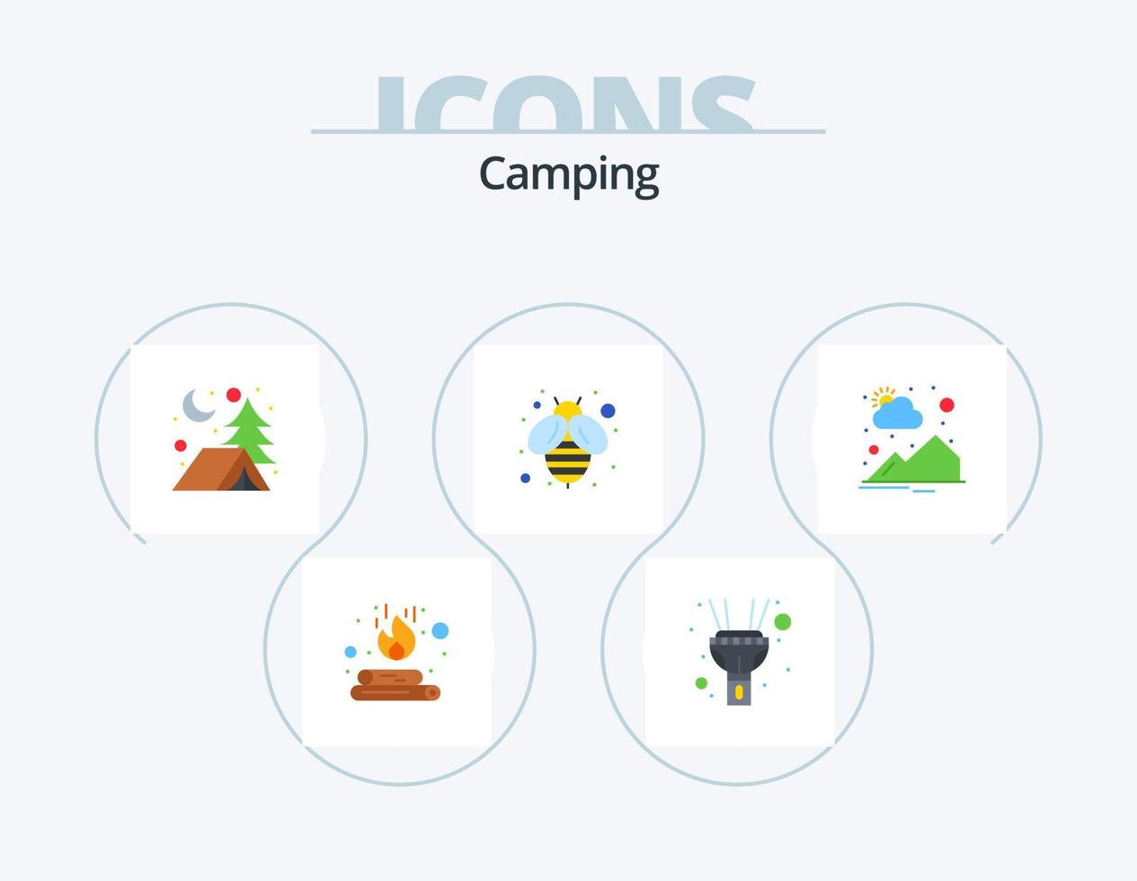 camping flat icon pack 5 diseño de iconos. . sol. acampar. montaña. miel vector