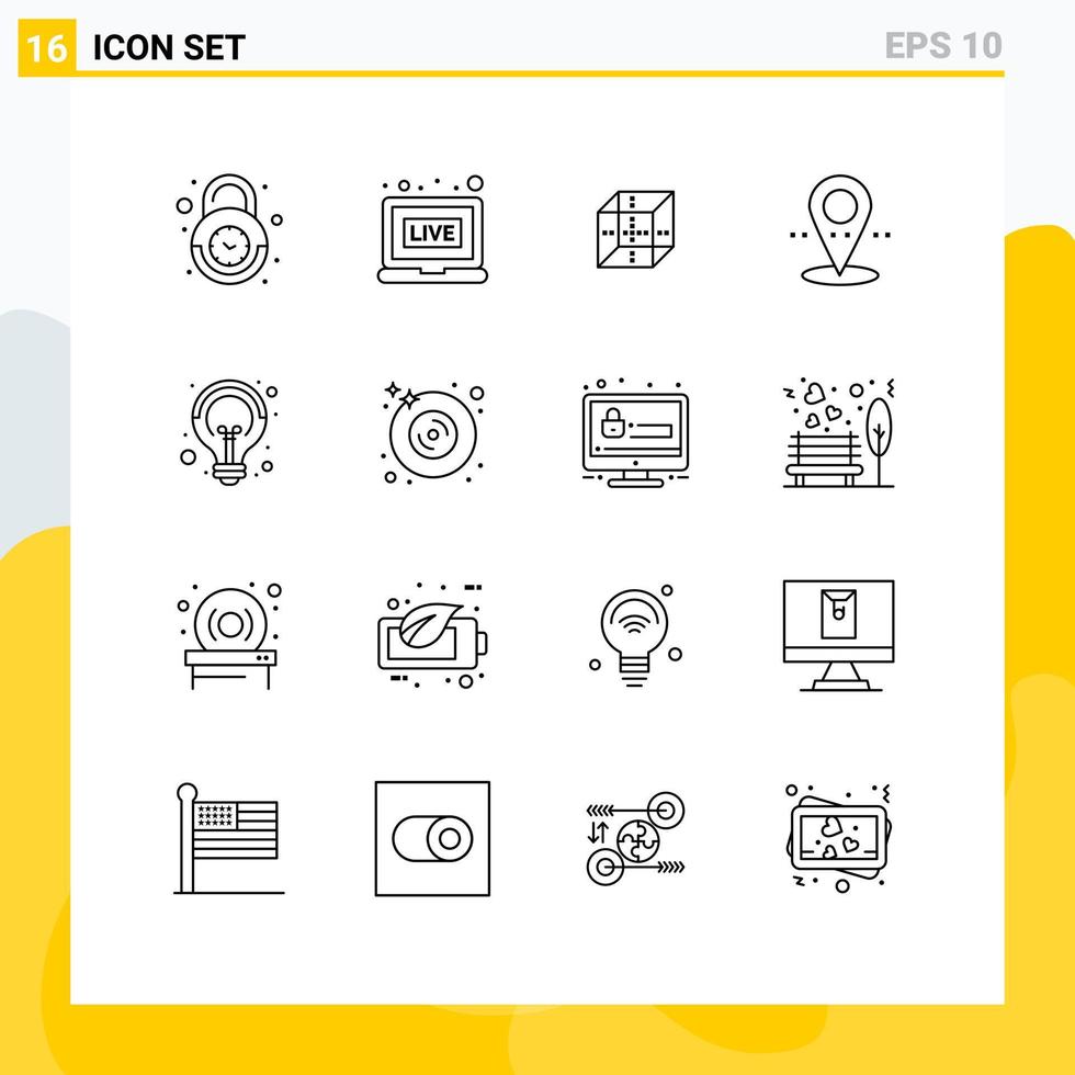 paquete de iconos de vectores de stock de 16 signos y símbolos de línea para campañas de ideas ubicación de puntos de caja elementos de diseño de vectores editables