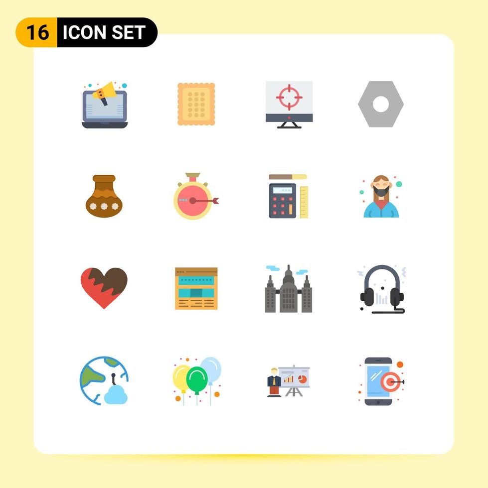 Modern Set of 16 Flat Colors and symbols such as sand user interface meal settings targeting Editable Pack of Creative Vector Design Elements