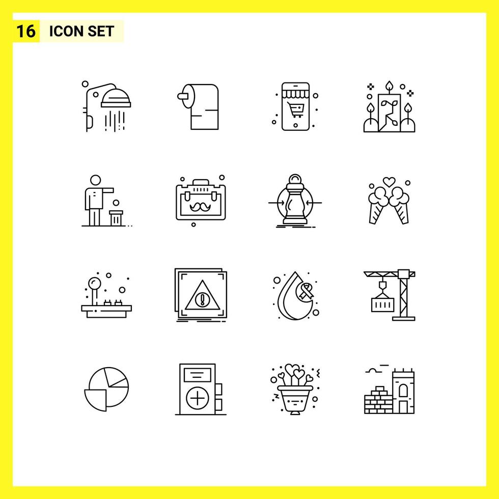 16 User Interface Outline Pack of modern Signs and Symbols of thought ideas cart idea ornamental Editable Vector Design Elements