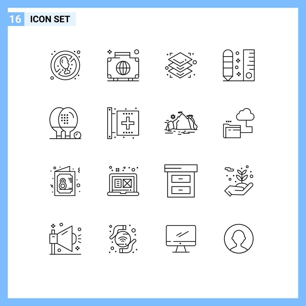 Pictogram Set of 16 Simple Outlines of activities ruler luggage pencil drafting Editable Vector Design Elements