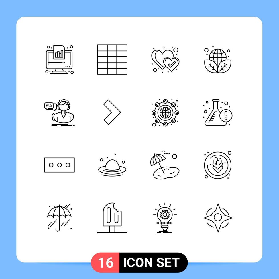 16 Universal Outline Signs Symbols of consultation assistance heart faq environment Editable Vector Design Elements