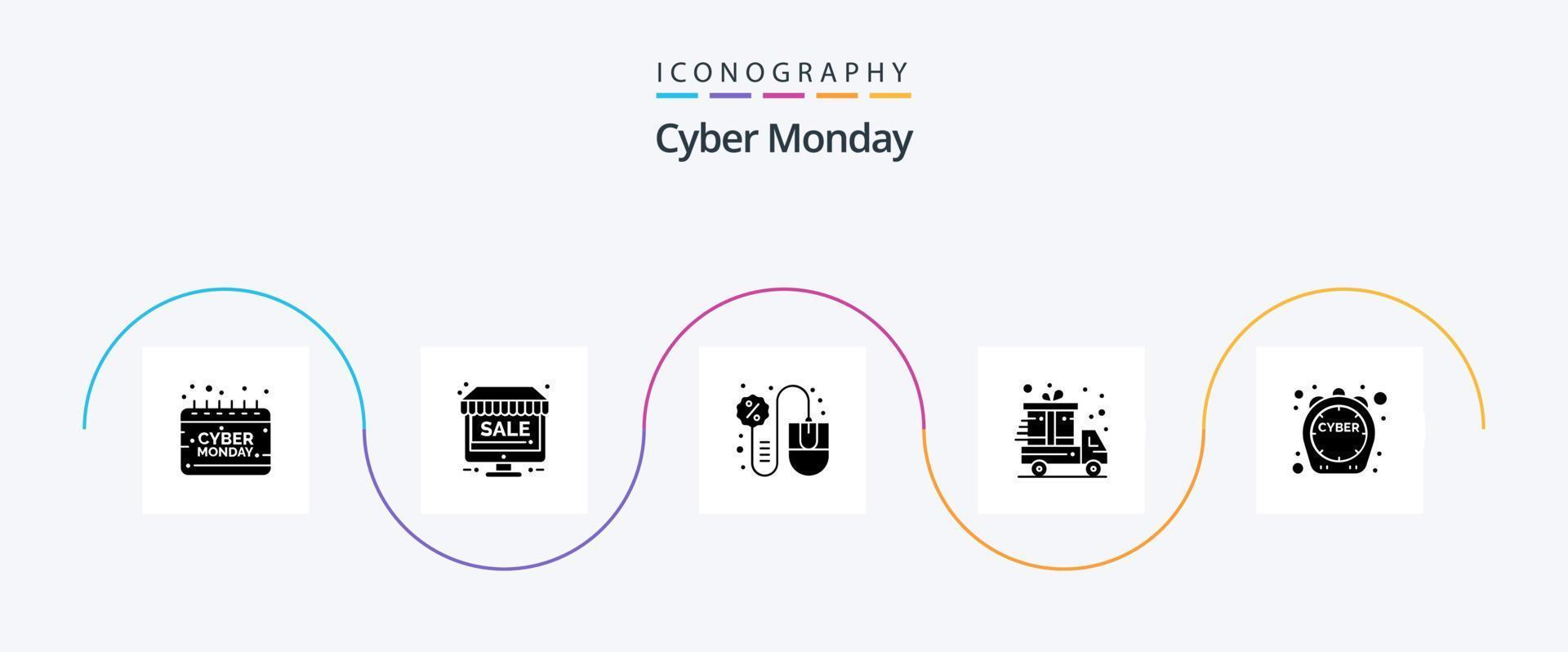 Cyber Monday Glyph 5 Icon Pack Including sale. cyber monday. shop. present. mouse vector