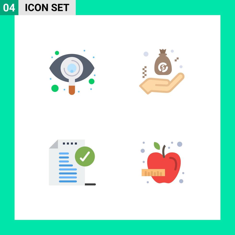 Group of 4 Flat Icons Signs and Symbols for eye approve view business document Editable Vector Design Elements