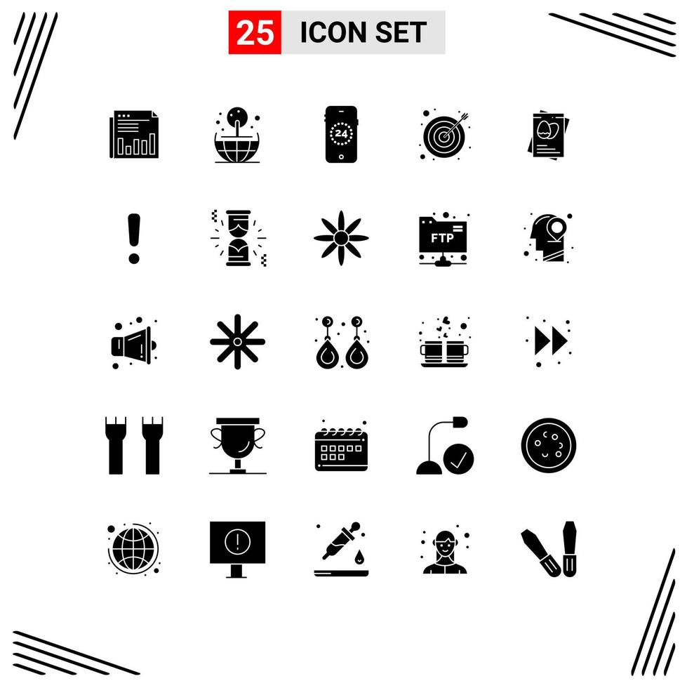 25 Solid Glyph concept for Websites Mobile and Apps egg target globe goal shopping Editable Vector Design Elements