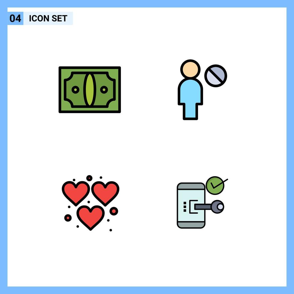 4 Universal Filledline Flat Colors Set for Web and Mobile Applications business game money profile key Editable Vector Design Elements